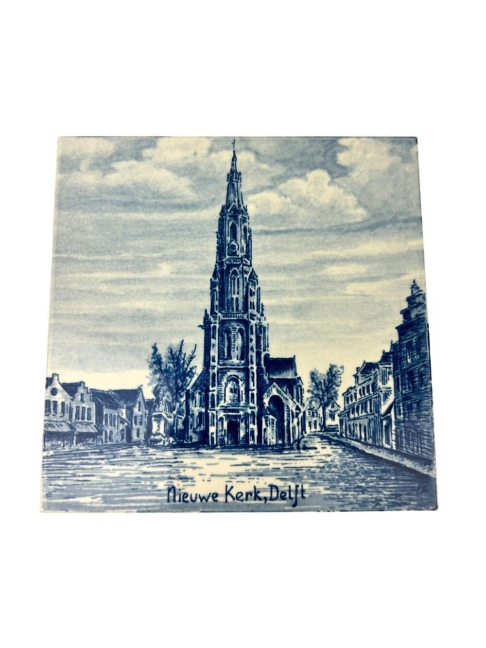 Delft Hand Painted Holland Tile Nieuwe Kerk Dutch Building Wall Art 6x6 VTG